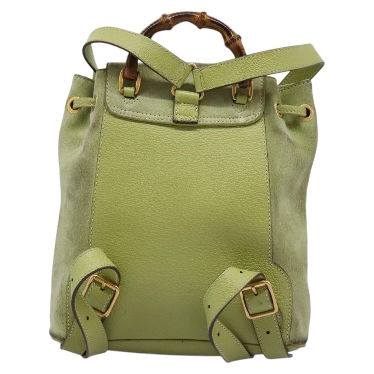 Gucci Gucci Bamboo Daim Green Suede Backpack Bag (Pre-Owned)