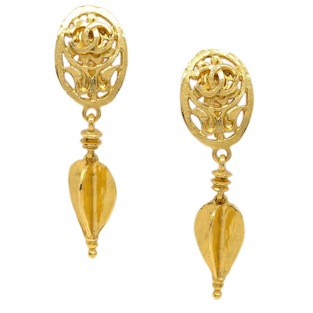 Chanel Cc Oval Tag Drop Hoop Metal Gold Gold_Plated Earrings Jewelry (Pre-Owned)