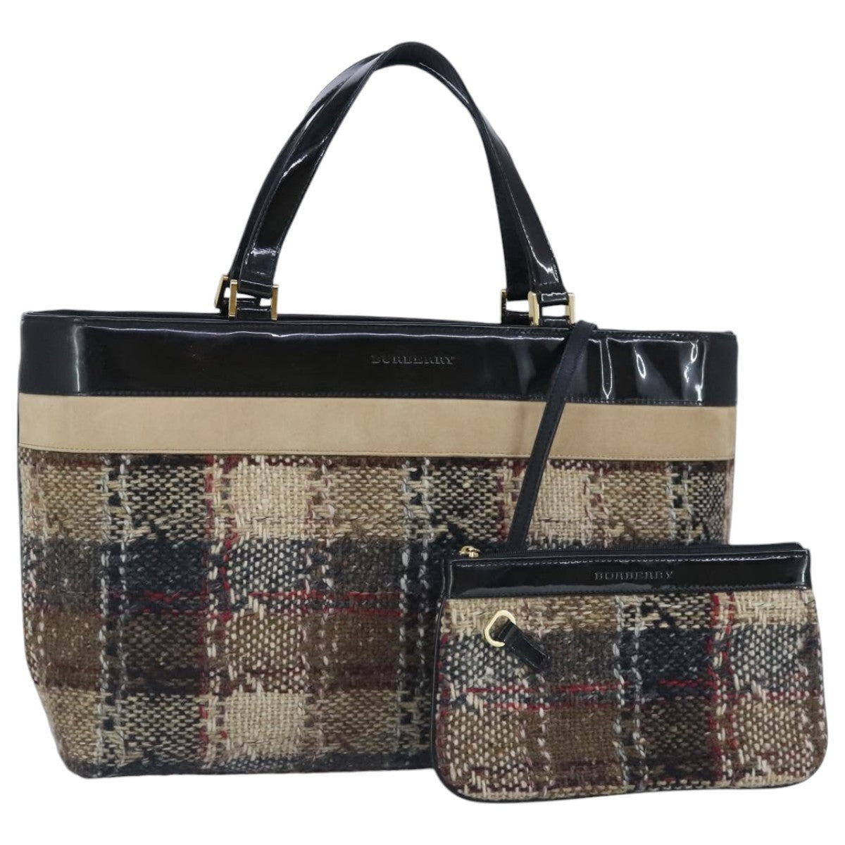 Burberry Nova Check Wool Beige Wool Handbag (Pre-Owned)