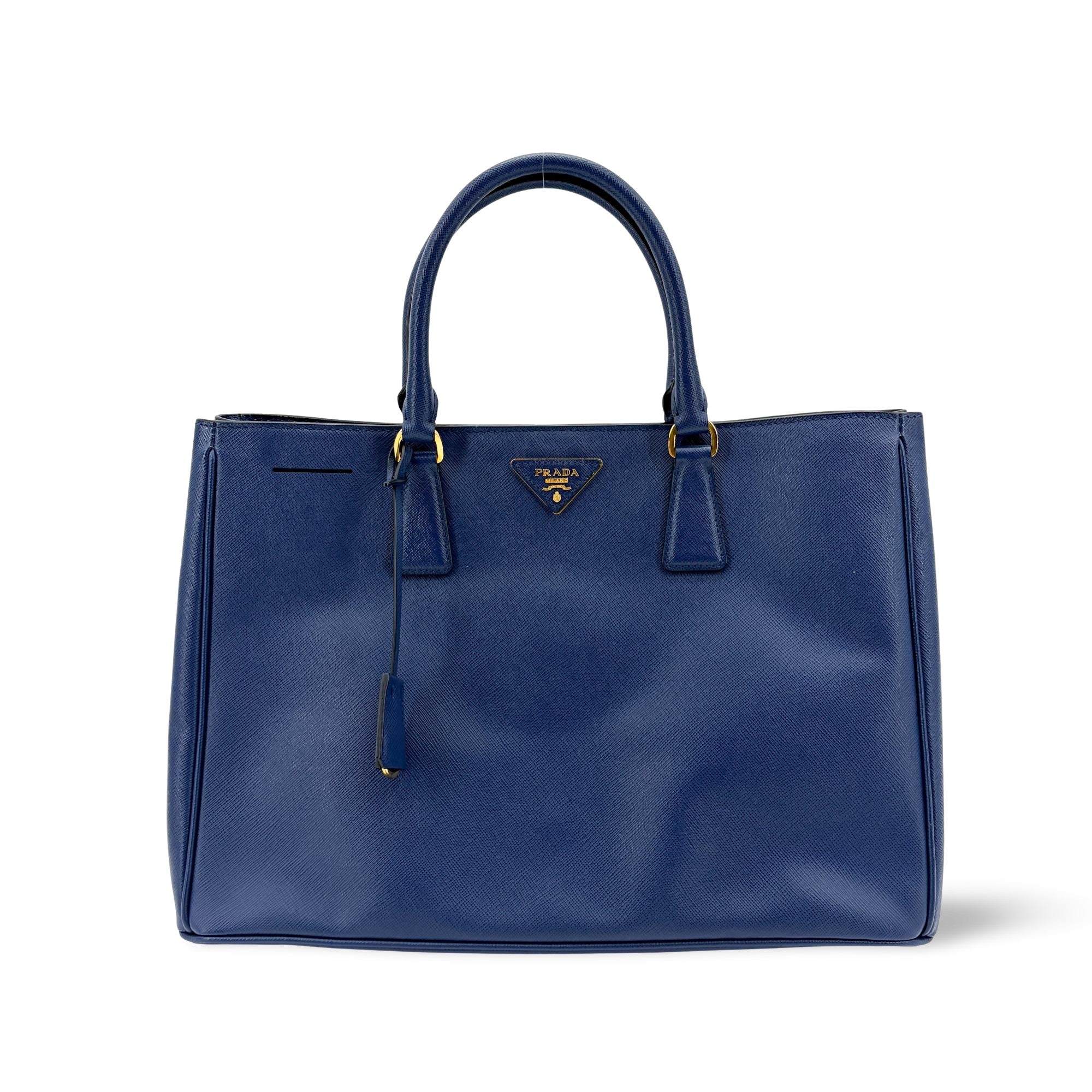 Prada Lux Open Saffiano Leather Blue Leather Tote Bag Bag (Pre-Owned)