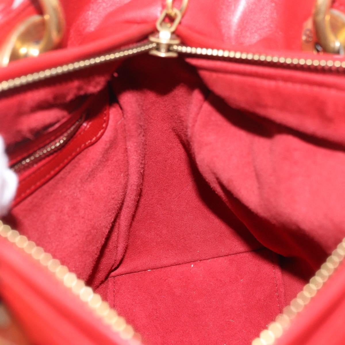 Christian Dior Supple Lady Dior Cannage Studded Lambskin Red Leather Handbag (Pre-Owned)