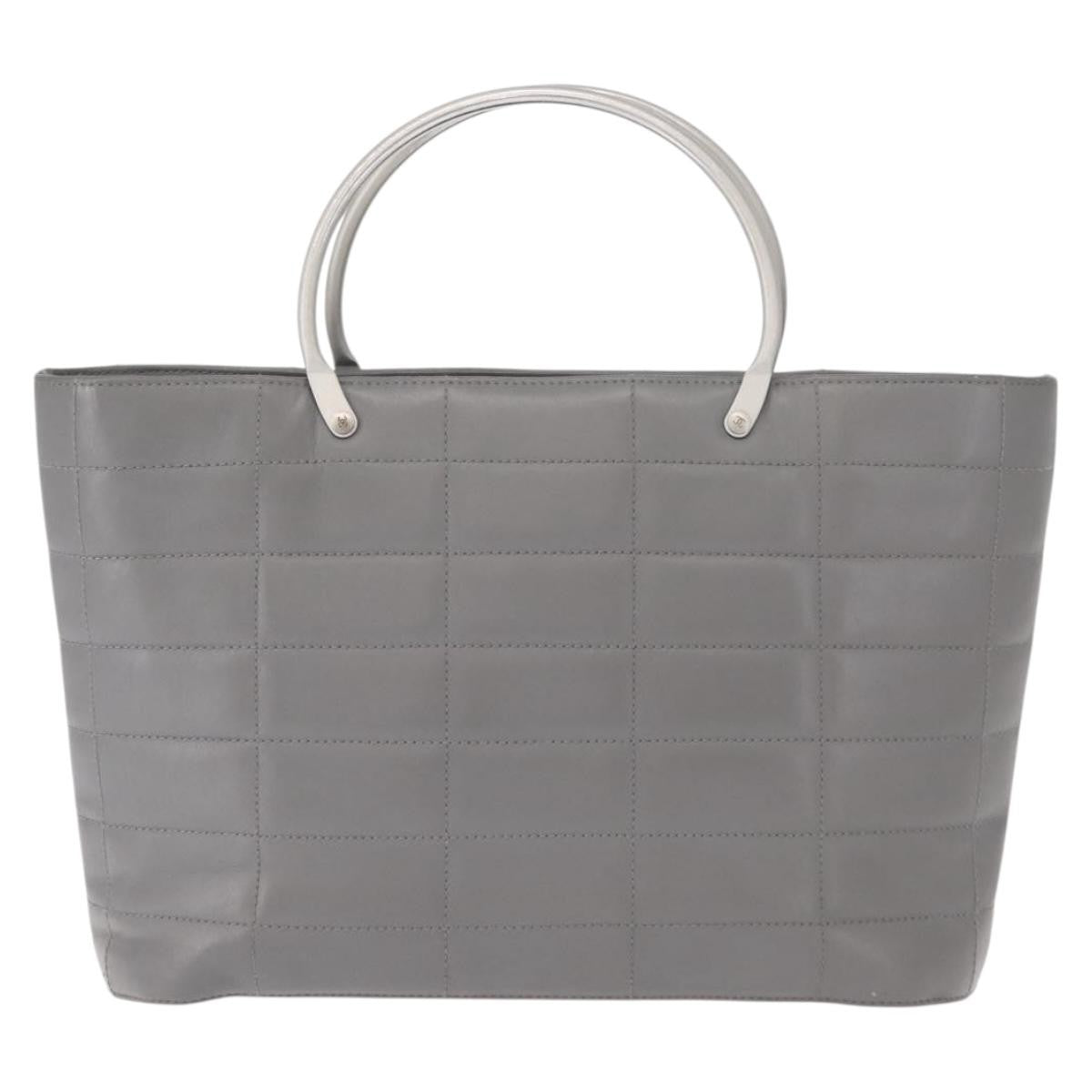 Chanel Vintage Chocolate Bar Metal Ring Tote Quilted Lambskin Gray Leather Tote Bag Bag (Pre-Owned)