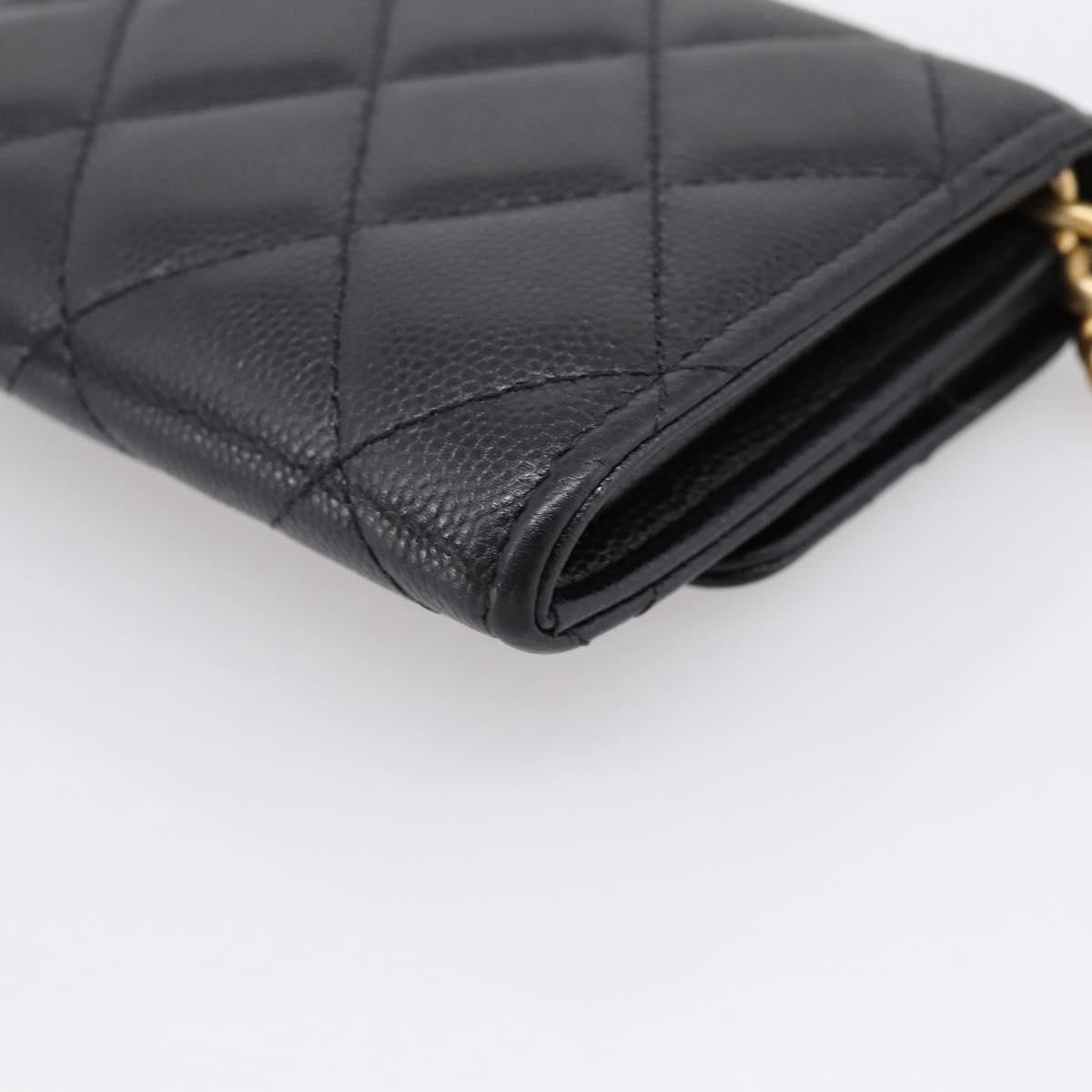 Chanel Plate Logo Cc Flap Card Holder On Chain Quilted Caviar Black Leather Clutche & Pouche Bag (Pre-Owned)
