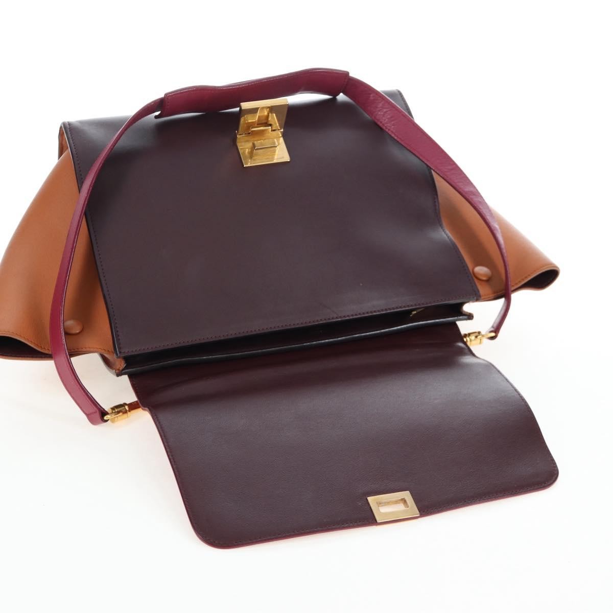 Celine Tricolor Trapeze Leather Burgundy Leather Handbag (Pre-Owned)