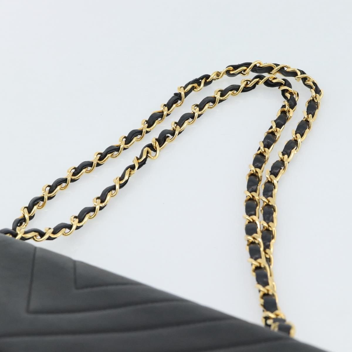 Chanel Timeless - Classic Double Flap Chevron Calfskin Black Calfskin Shoulder Bag Bag (Pre-Owned)