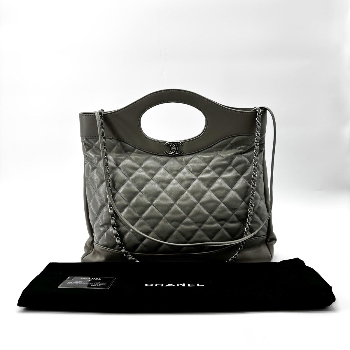 Chanel 31 Shopping Quilted Calfskin Gray Leather Handbag (Pre-Owned)