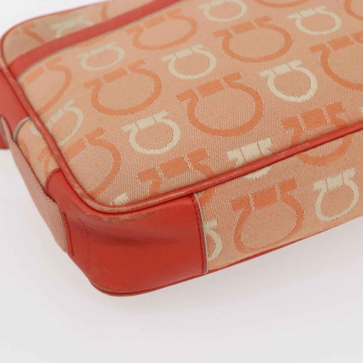 Salvatore Ferragamo Gancini Canvas Orange Canvas Shoulder Bag Bag (Pre-Owned)