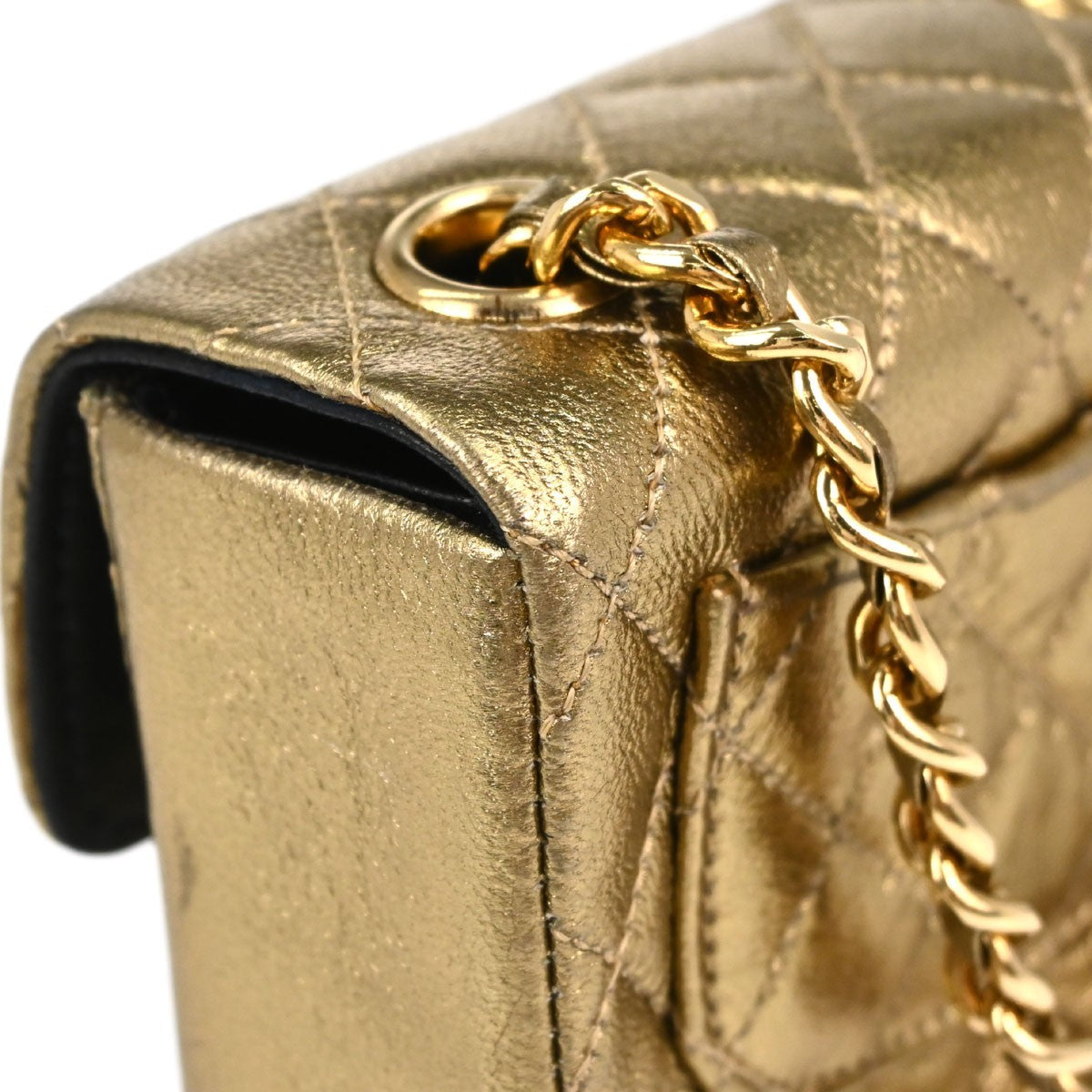 Chanel Vintage Flap Bag Charm Quilted Lambskin Gold Leather Clutche & Pouche Bag (Pre-Owned)