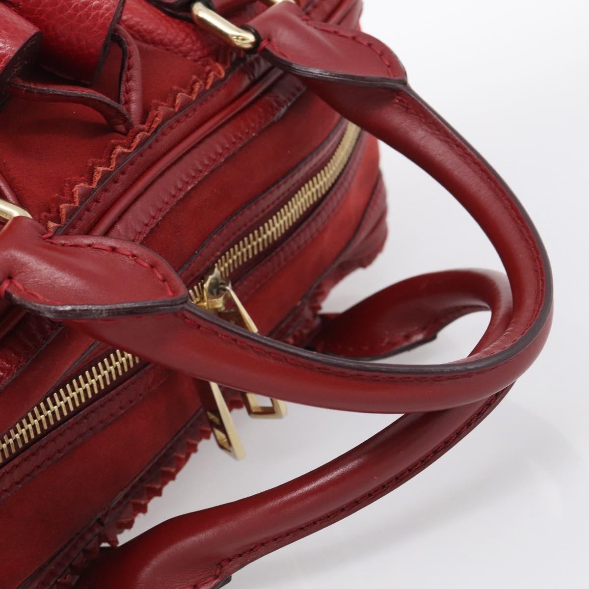 Burberry Hedwig Bowler Leather With Suede Red Leather Handbag (Pre-Owned)