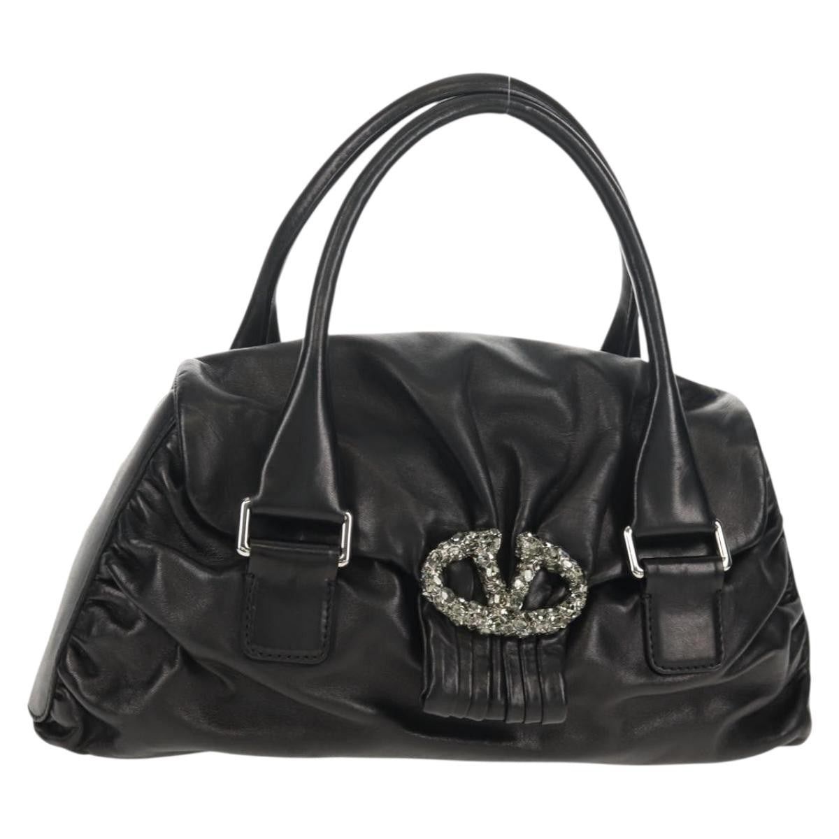 Valentino Garavani Histoire Tote Leather And Strass Black Leather Shoulder Bag Bag (Pre-Owned)
