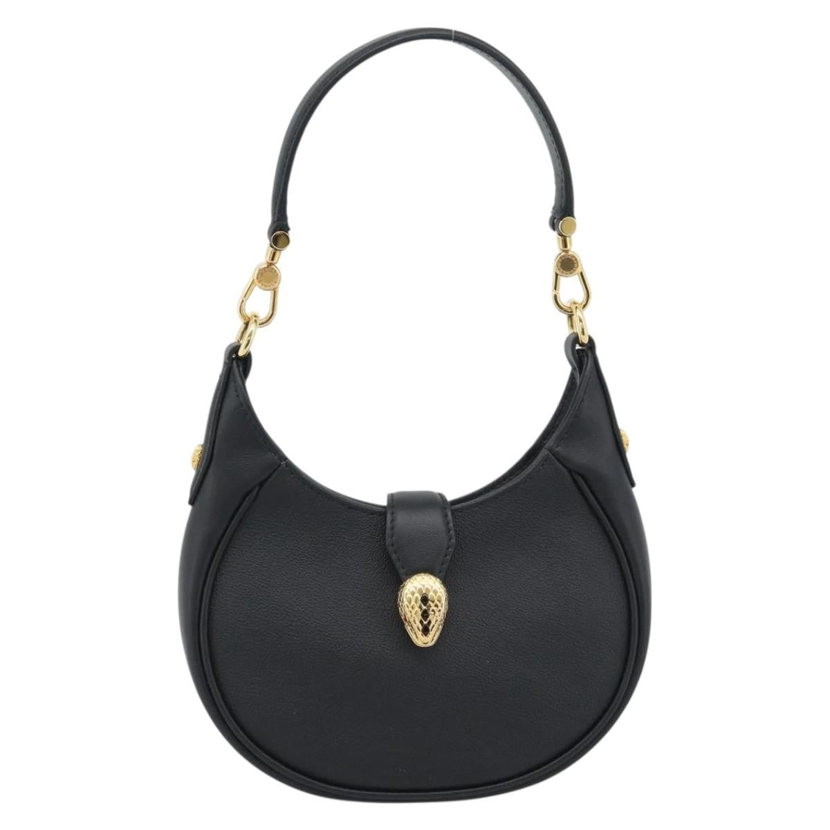 Bvlgari Serpenti Ellipse Leather Black Leather Shoulder Bag Bag (Pre-Owned)
