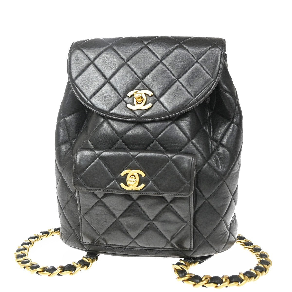 Chanel Duma Drawstring Quilted Leather Black Leather Backpack Bag (Pre-Owned)