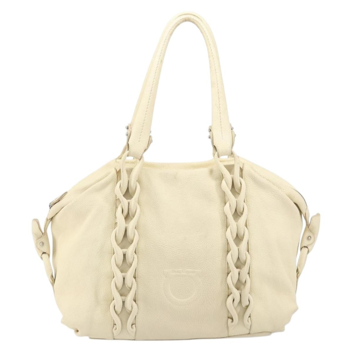 Salvatore Ferragamo Gancini Tote Leather Beige Leather Tote Bag Bag (Pre-Owned)