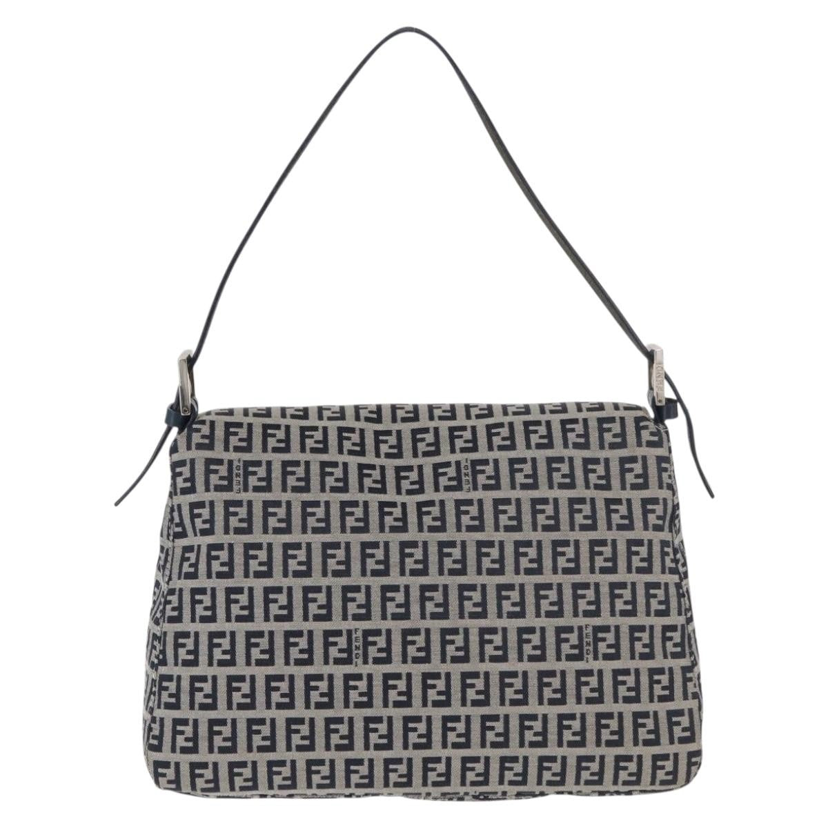Fendi Baguette Zucchino Canvas Navy Canvas Handbag (Pre-Owned)