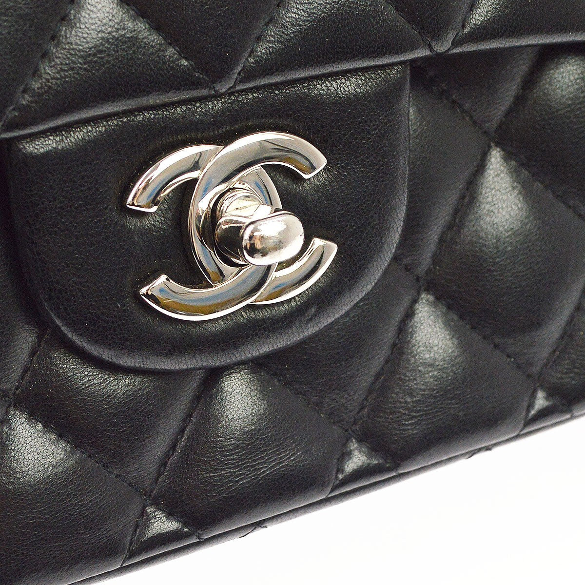 Chanel Classic Timeless Double Flap Quilted Lambskin Black Leather Handbag (Pre-Owned)