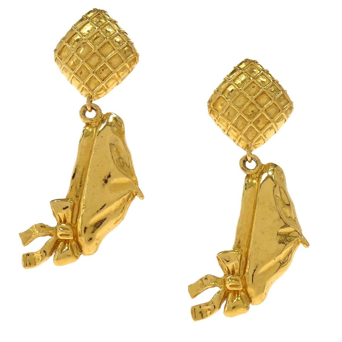 Chanel Cc Rhombus Clip-On Metal Gold Gold_Plated Earrings Jewelry (Pre-Owned)