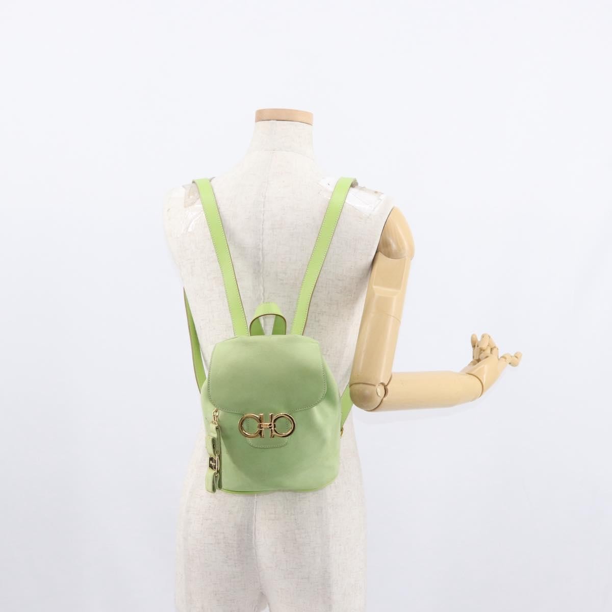 Salvatore Ferragamo Gancini Suede Green Suede Backpack Bag (Pre-Owned)