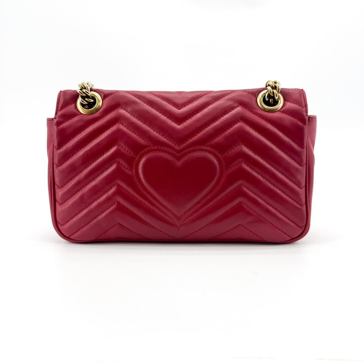 Gucci Gg Marmont Flap Chevron Leather Red Leather Shoulder Bag Bag (Pre-Owned)