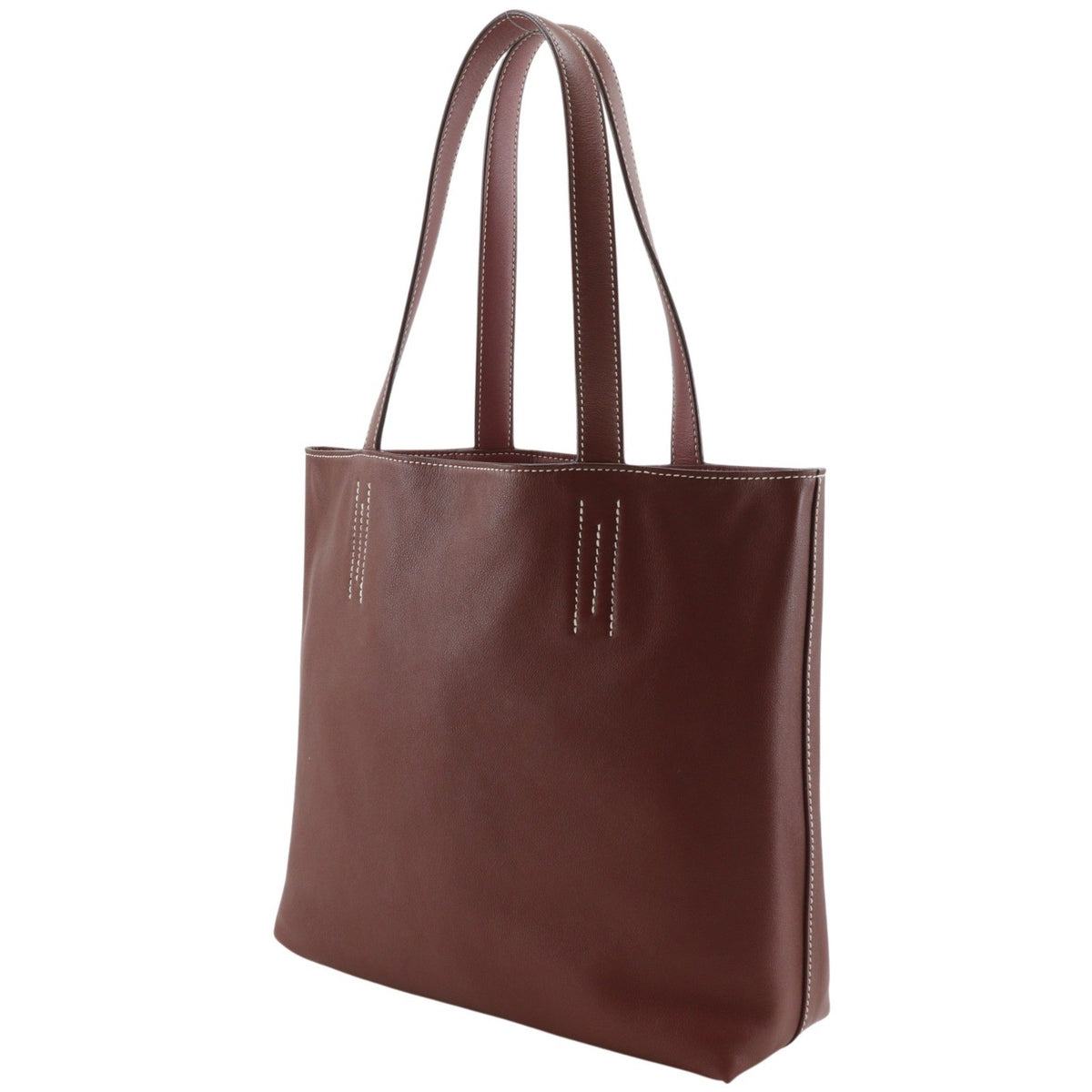 Hermes Double Sens Veau Sikkim Burgundy Leather Tote Bag Bag (Pre-Owned)