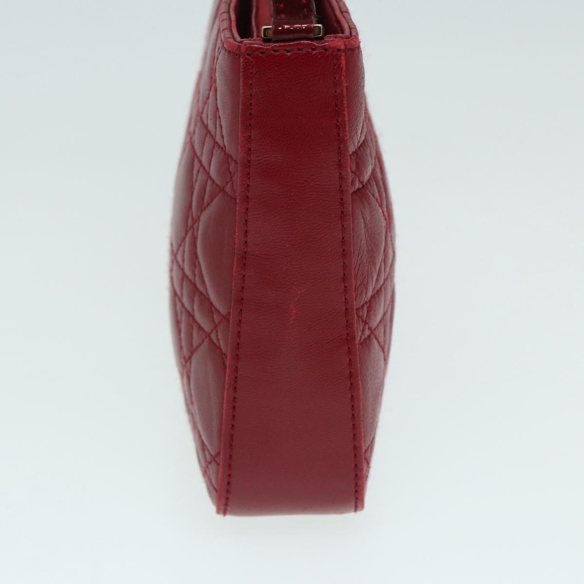Christian Dior Lady Dior Zip Pochette Cannage Quilt Lambskin Red Leather Bag (Pre-Owned)