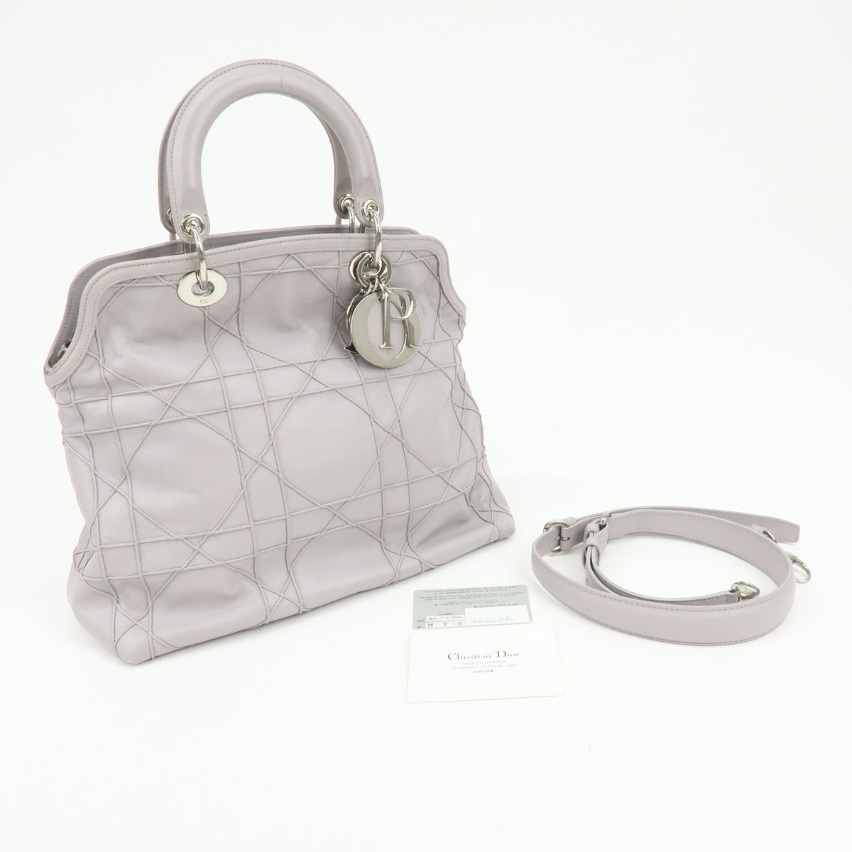 Christian Dior Granville Satchel Cannage Quilt Leather Purple Leather Handbag (Pre-Owned)