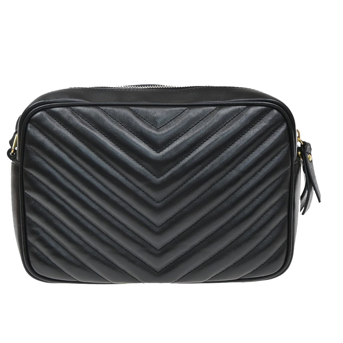 Saint Laurent Lou Camera Matelasse Chevron Leather Black Leather Handbag (Pre-Owned)