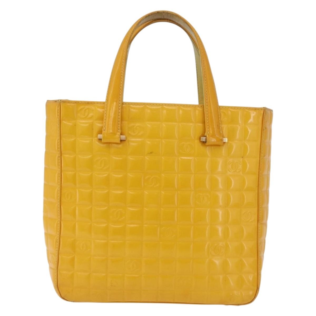 Chanel Chocolate Bar Cc Quilted Patent Yellow Patent_Leather Tote Bag Bag (Pre-Owned)