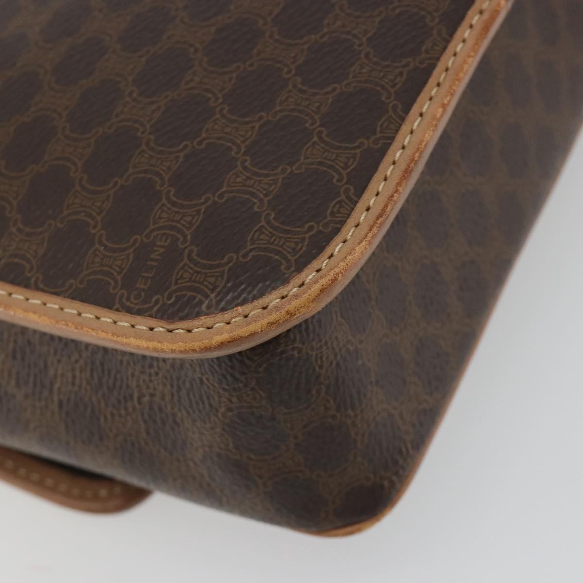 Celine Vintage Macadam Circle Logo Canvas And Leather Brown Canvas Shoulder Bag Bag (Pre-Owned)