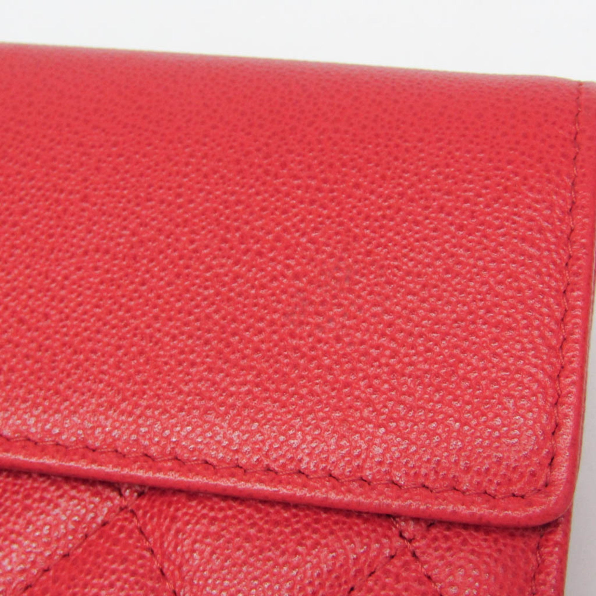 Chanel Cc Box Gusset Flap Quilted Calfskin Red Leather Wallets Accessory (Pre-Owned)