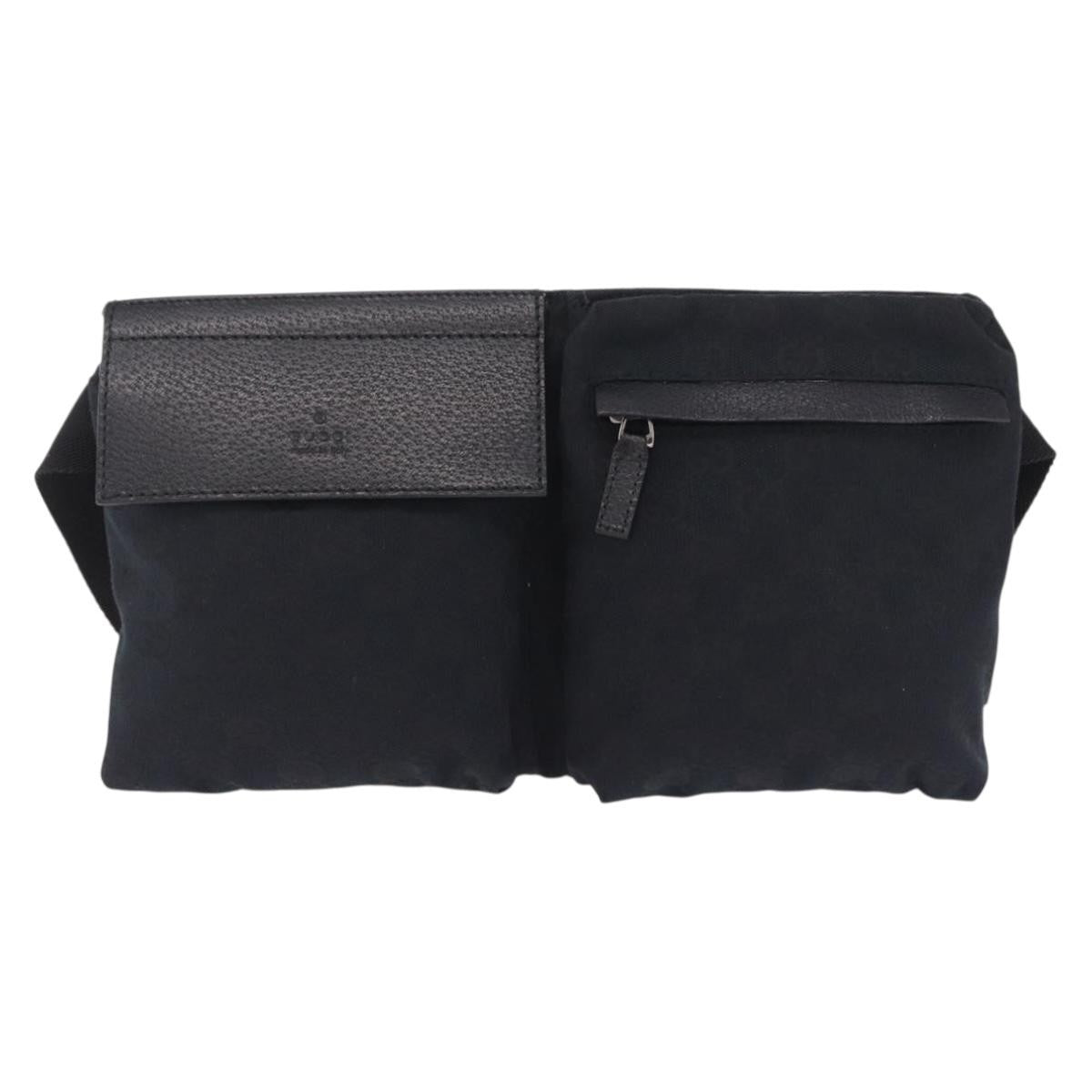 Gucci Vintage Double Web Belt Canvas Black Canvas Shoulder Bag Bag (Pre-Owned)
