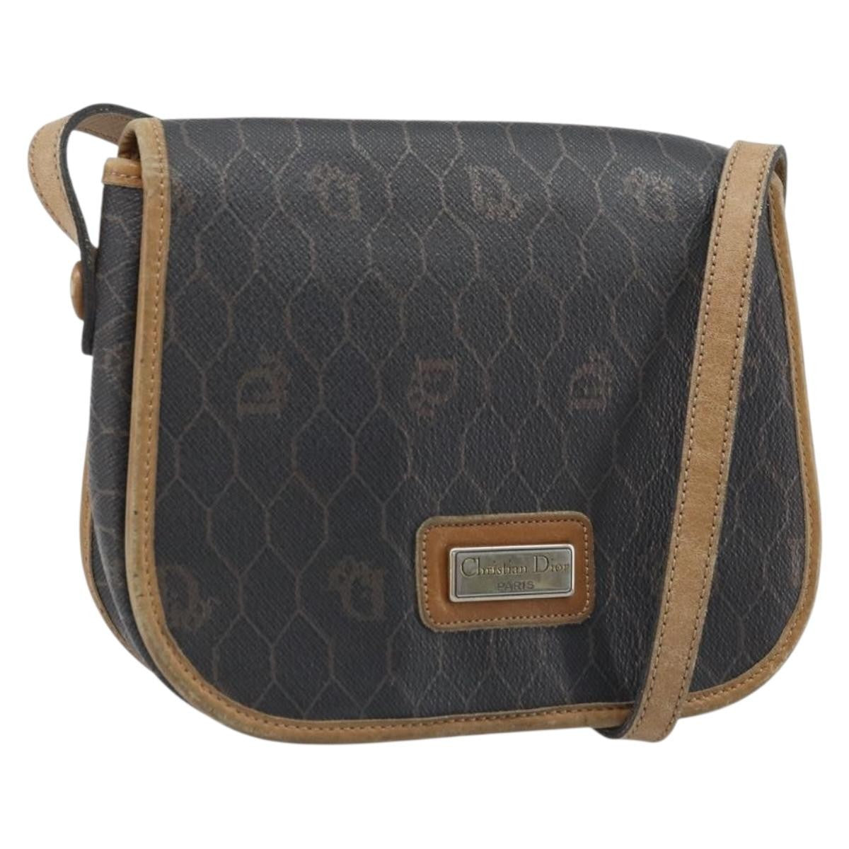 Christian Dior Vintage Honeycomb Flap Canvas And Leather Black Canvas Shoulder Bag Bag (Pre-Owned)