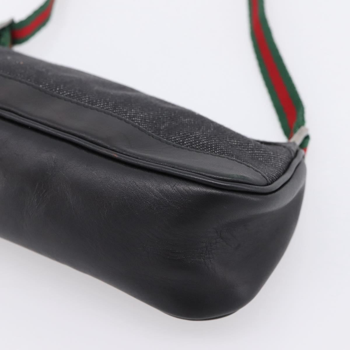 Gucci Web Sherry Line Accessory Pouch Denim & Leather Black Canvas Clutche & Pouche Bag (Pre-Owned)