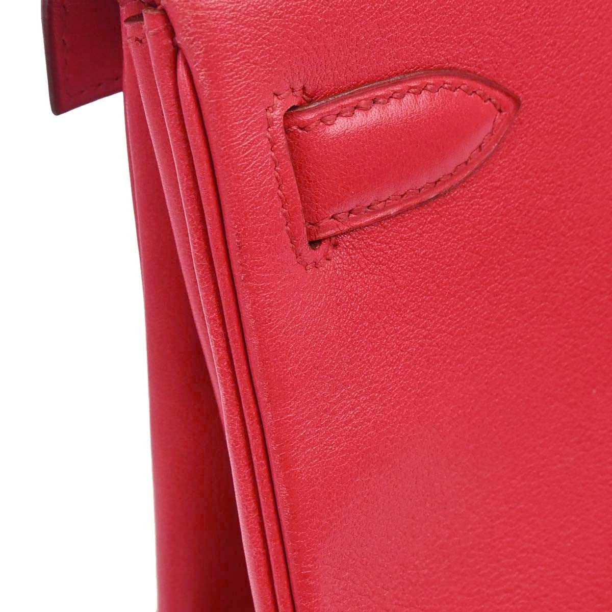 Hermes Kelly Red Evercalf With Gold Hardware Red Leather Handbag (Pre-Owned)