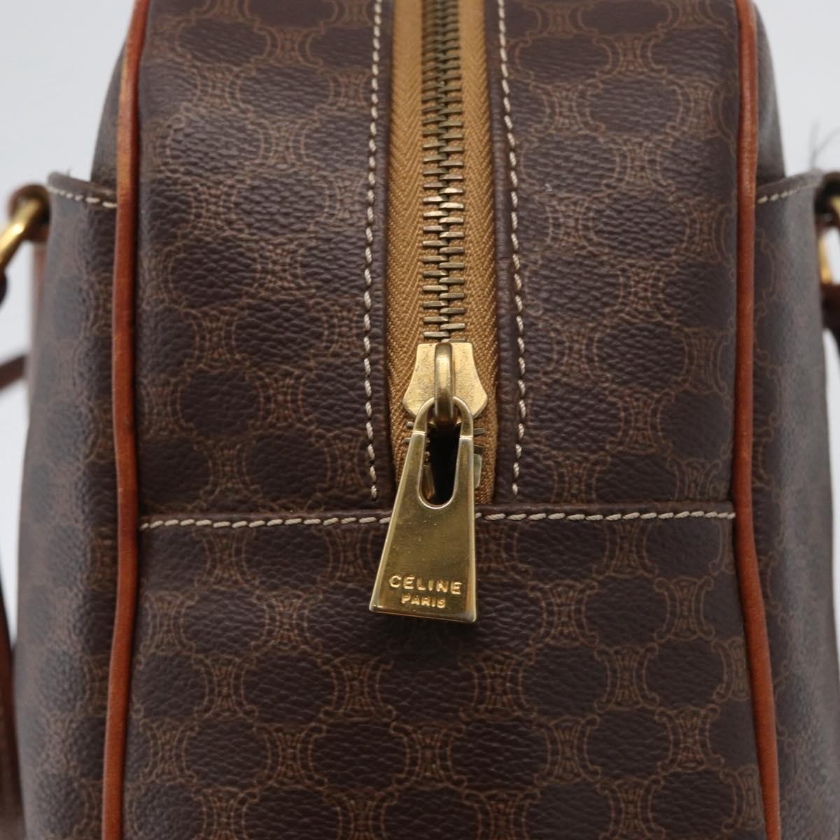 Celine Vintage Macadam Canvas And Leather Brown Canvas Handbag (Pre-Owned)