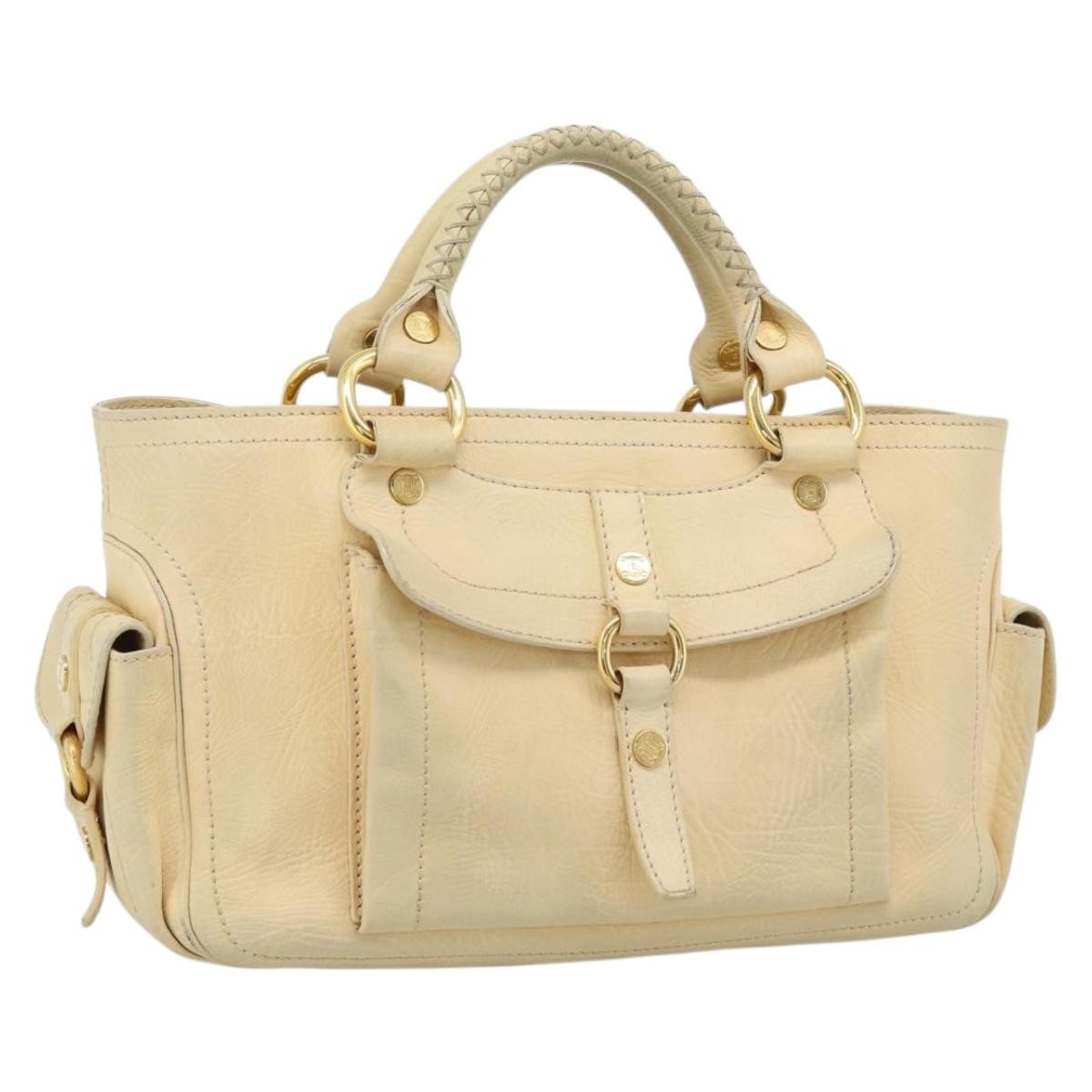 Celine Boogie Satchel Leather Beige Leather Handbag (Pre-Owned)
