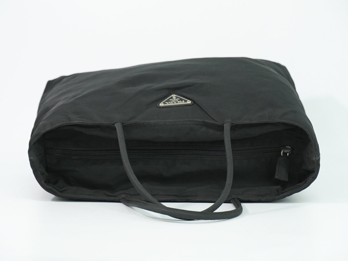 Prada Zip Tote Tessuto Black Nylon Tote Bag Bag (Pre-Owned)