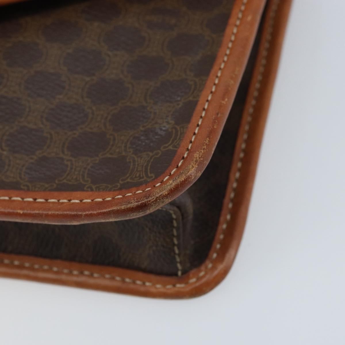 Celine Vintage Macadam Circle Logo Canvas And Leather Brown Canvas Shoulder Bag Bag (Pre-Owned)