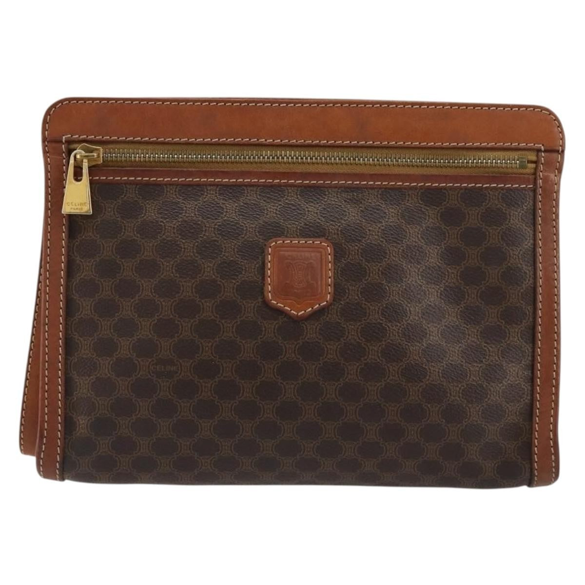 Celine Logo Triomphe Canvas And Leather Brown Canvas Clutche & Pouche Bag (Pre-Owned)