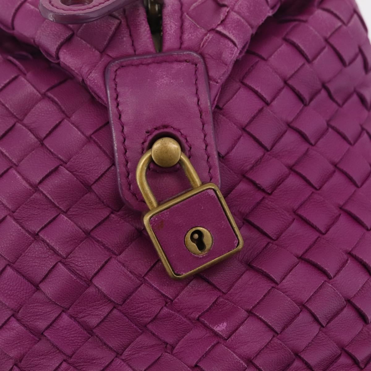 Bottega Veneta New Boston Intrecciato Nappa Purple Leather Handbag (Pre-Owned)
