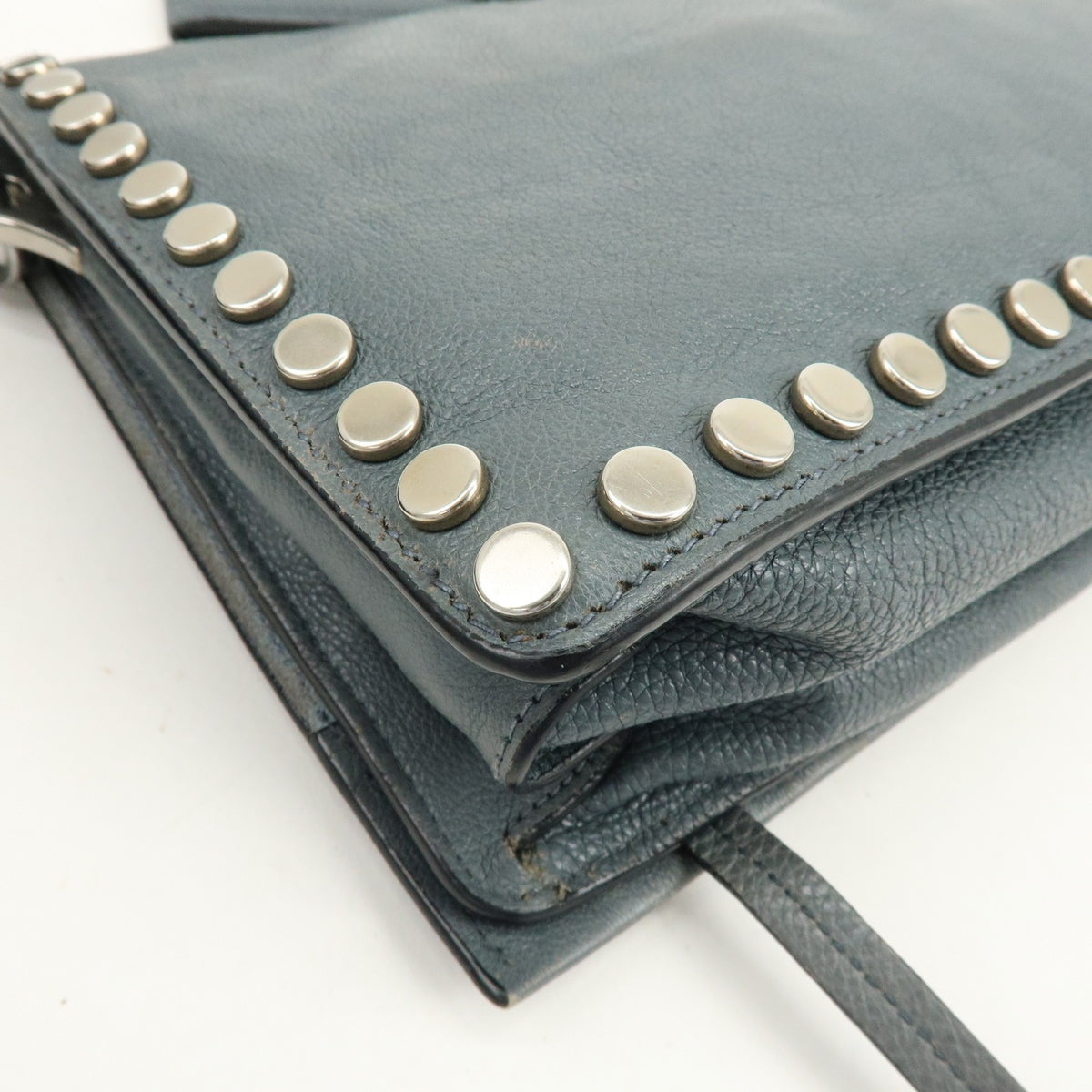 Prada Etiquette Flap Studded Tessuto Gray Leather Handbag (Pre-Owned)
