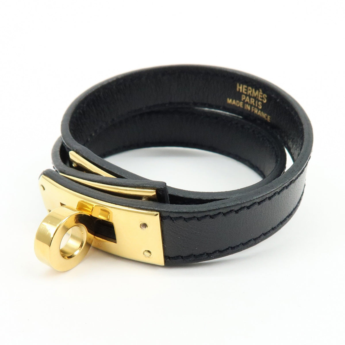 Hermes Kelly Double Tour Leather Black Leather Bracelet Jewelry (Pre-Owned)