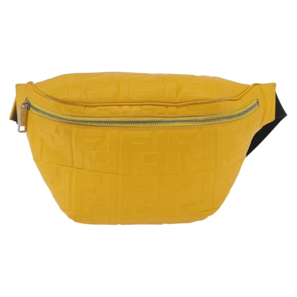 Fendi Zip Waist Zucca Embossed Leather Yellow Canvas Handbag (Pre-Owned)