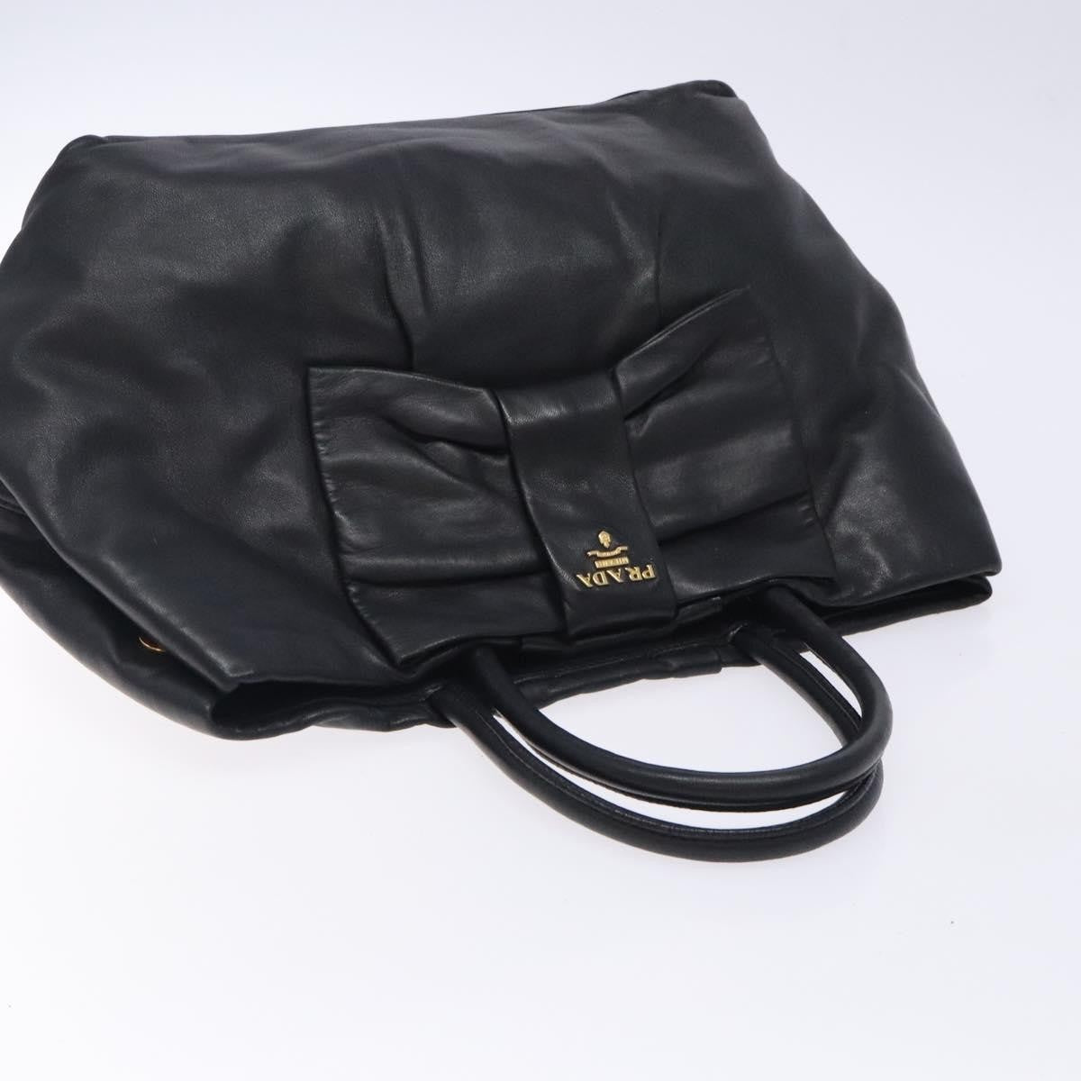Prada Bow Tote Leather Black Leather Tote Bag Bag (Pre-Owned)