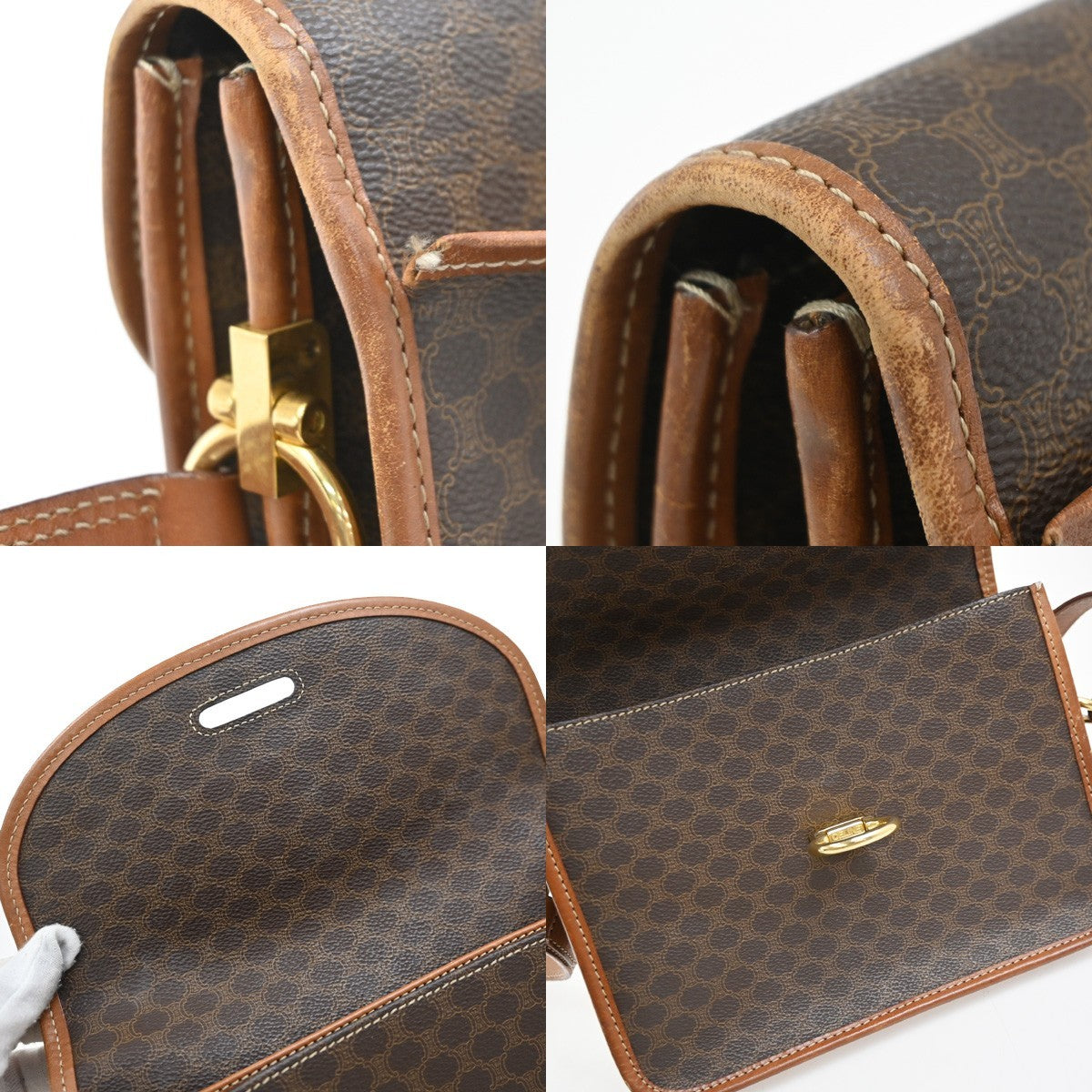 Celine Vintage Macadam Canvas And Leather Brown Canvas Shoulder Bag Bag (Pre-Owned)