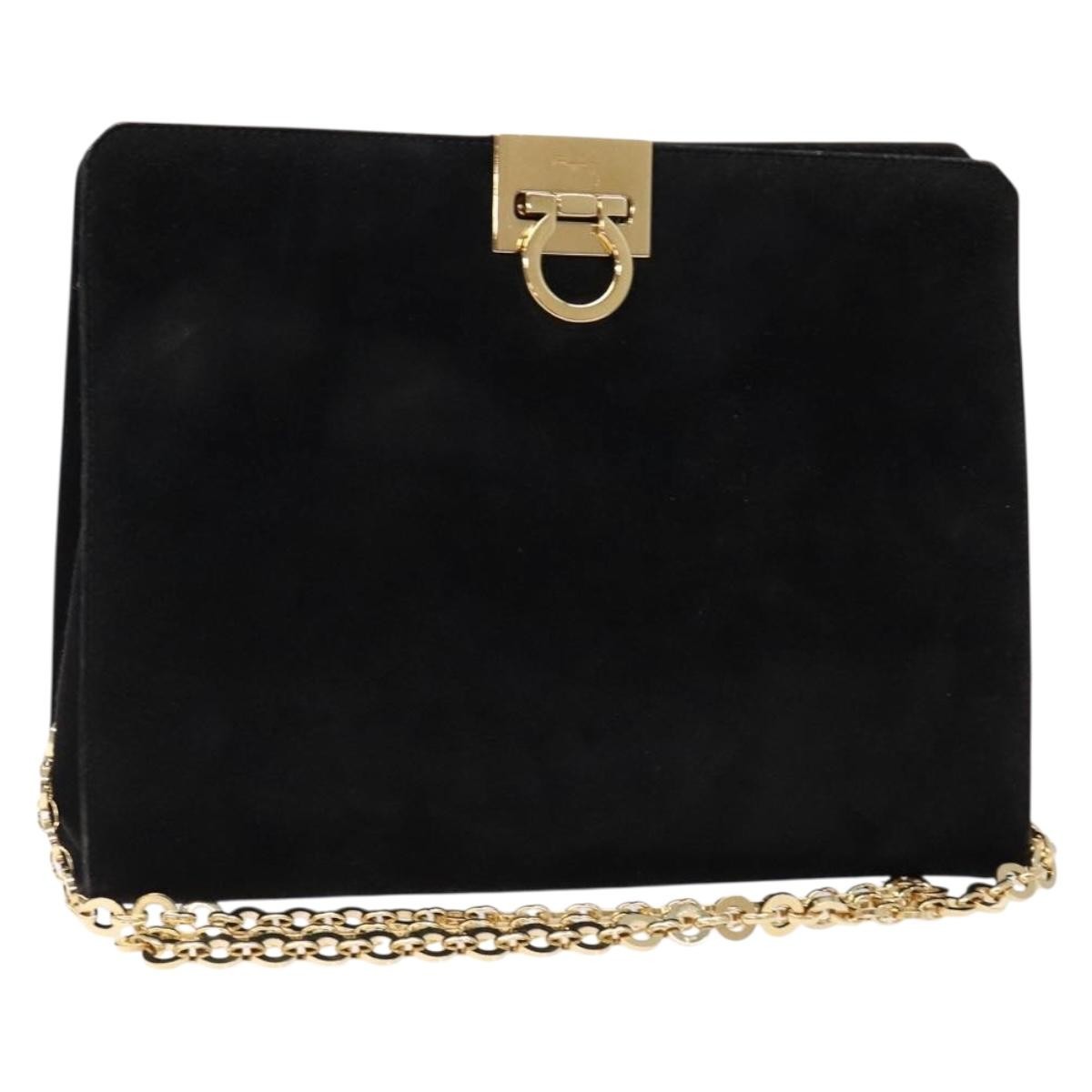 Salvatore Ferragamo Gancini Chain Suede Black Suede Shoulder Bag Bag (Pre-Owned)