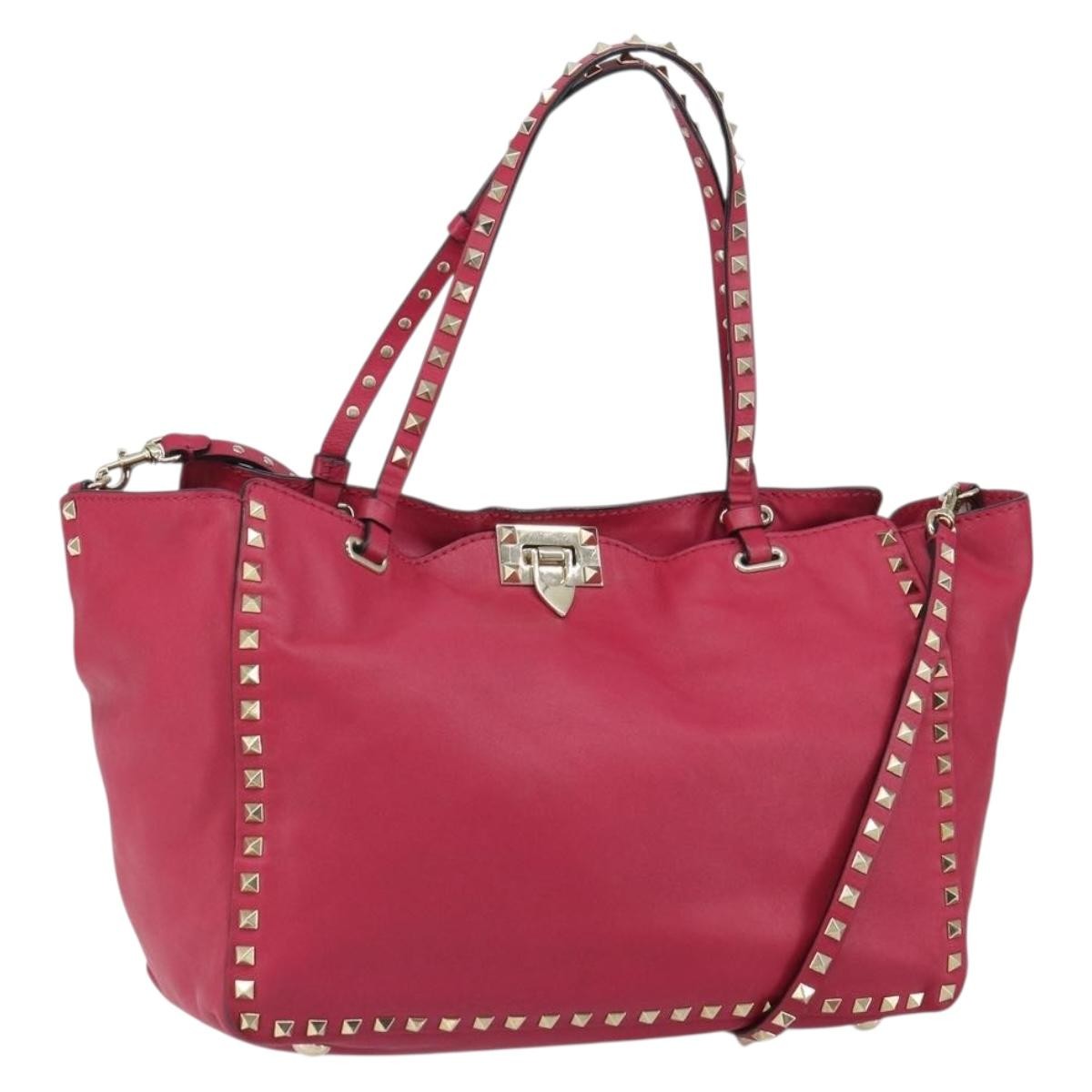 Valentino Garavani Rockstud Tote Soft Leather Pink Leather Tote Bag Bag (Pre-Owned)