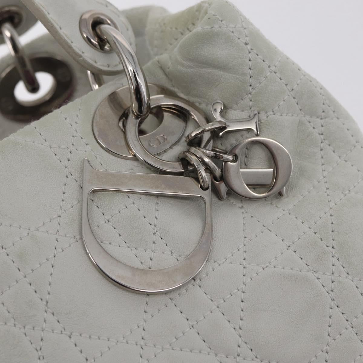 Christian Dior Lady Dior Cannage Quilt Calfskin White Leather Handbag (Pre-Owned)