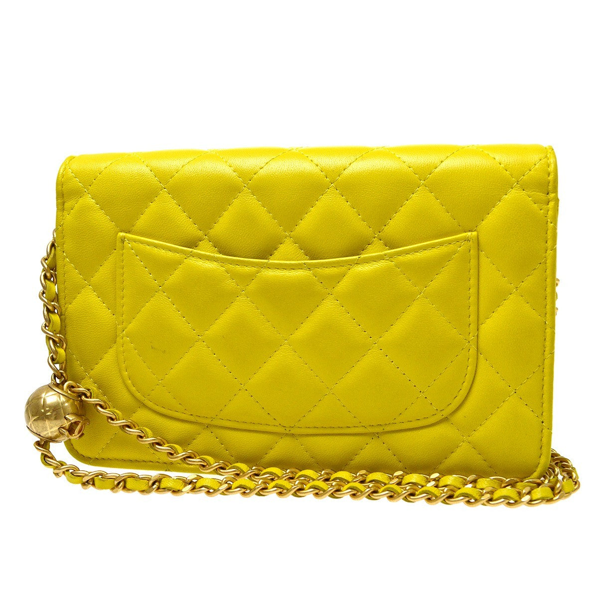 Chanel Pearl Crush Wallet On Chain Quilted Lambskin Yellow Leather Shoulder Bag Bag (Pre-Owned)