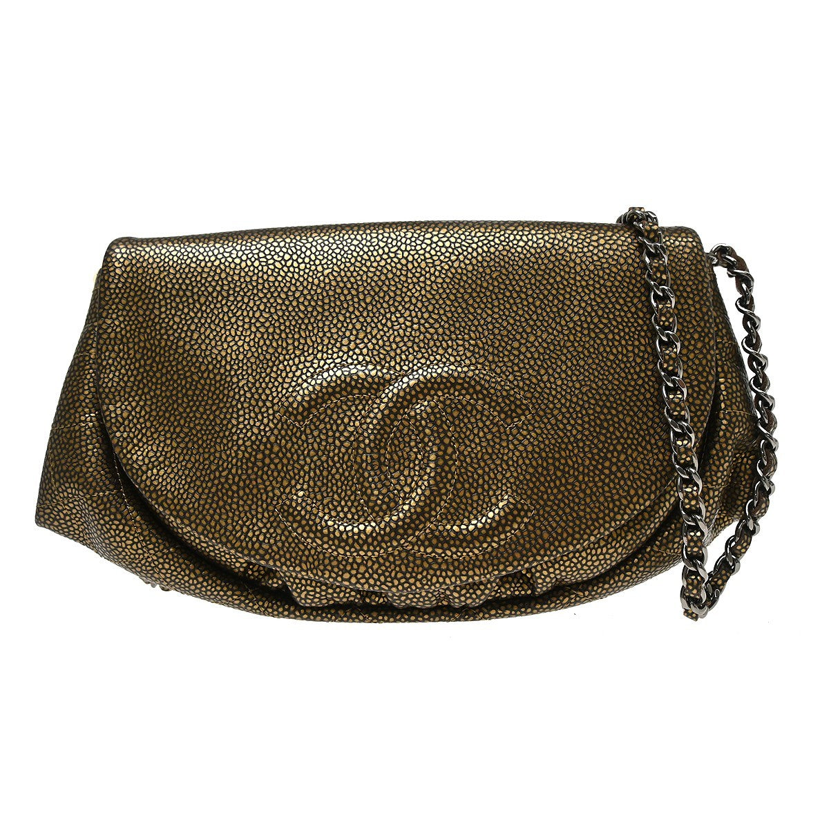 Chanel Timeless Half Moon Flap Caviar Gold Leather Shoulder Bag Bag (Pre-Owned)