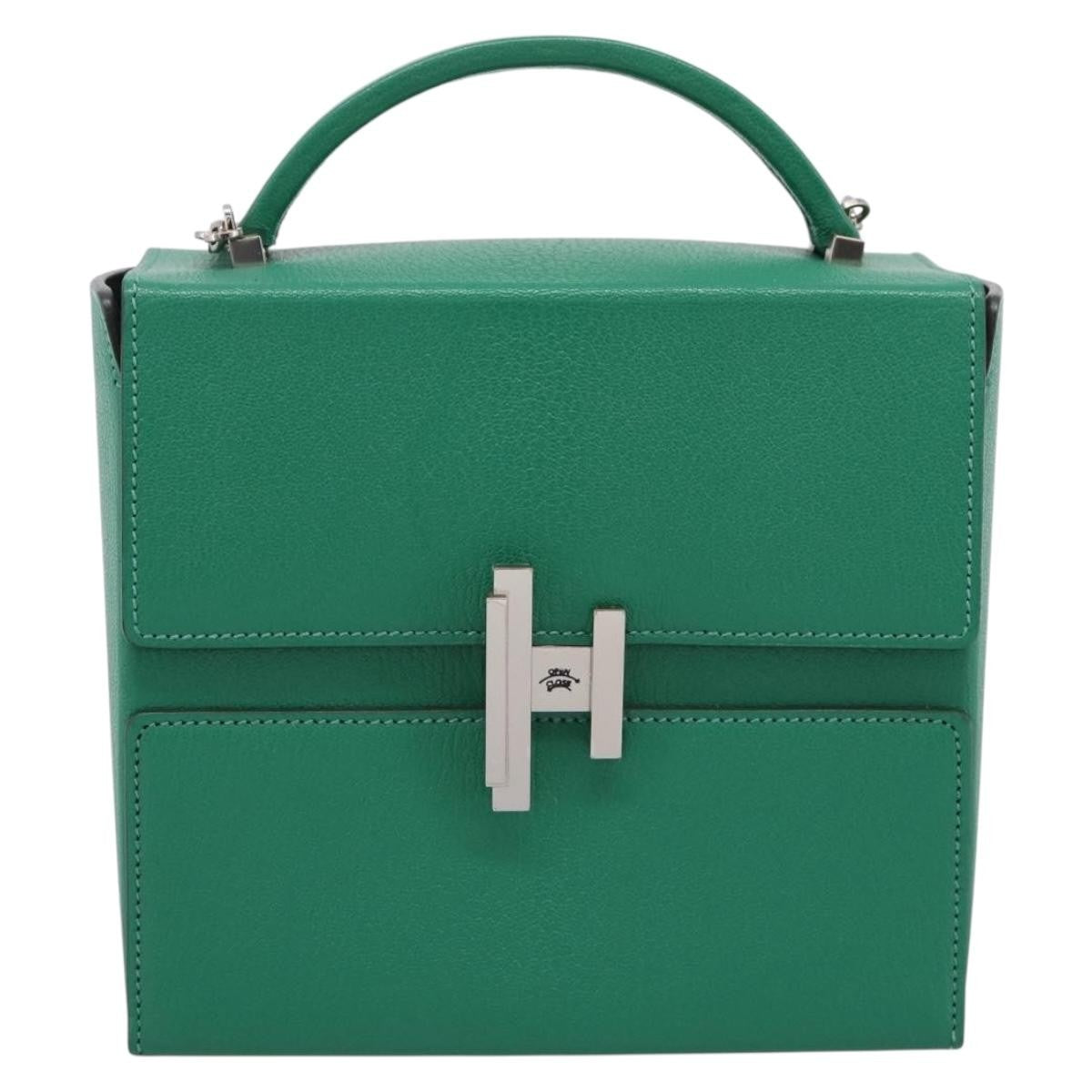 Hermes Cinhetic Top Handle Chevre Mysore Green Leather Handbag (Pre-Owned)